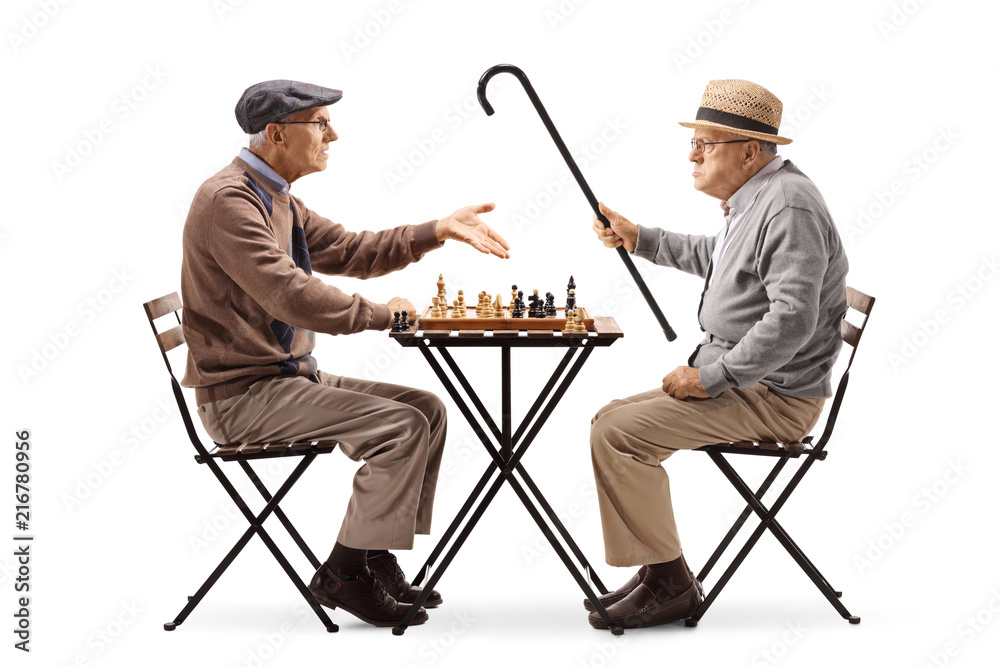 Poster Seniors playing a game of chess and arguing