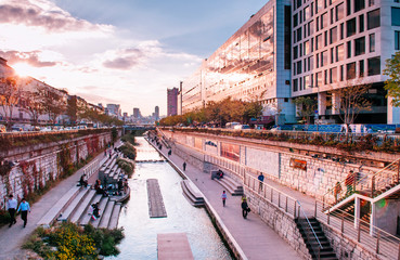 Cheonggyecheon canal near Dongdaemun district, Seoul, South Korea