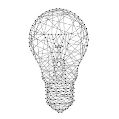 Light bulb from polygonal black lines and dots. Vector illustration.