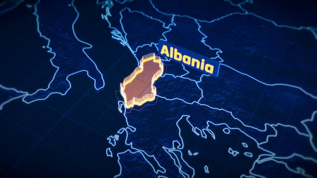 Albania country border 3D visualization, modern map outline, travel
