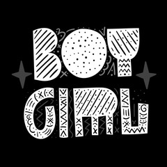 Boy and girl. Cute vector lettering print. Childrens illustration. Nursery poster.