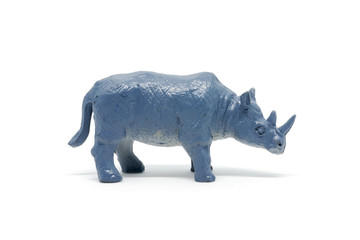 Fototapeta na wymiar Rhinoceros model isolated on white background, animal toys plastic