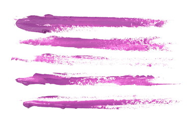 Purple grunge brush strokes, oil paint set isolated on white background