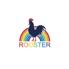 rooster and rainbow icon design isolated on white background