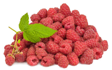 A handful of raspberries isolated on white