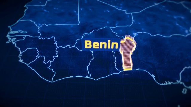 Benin country border 3D visualization, modern map outline, travel