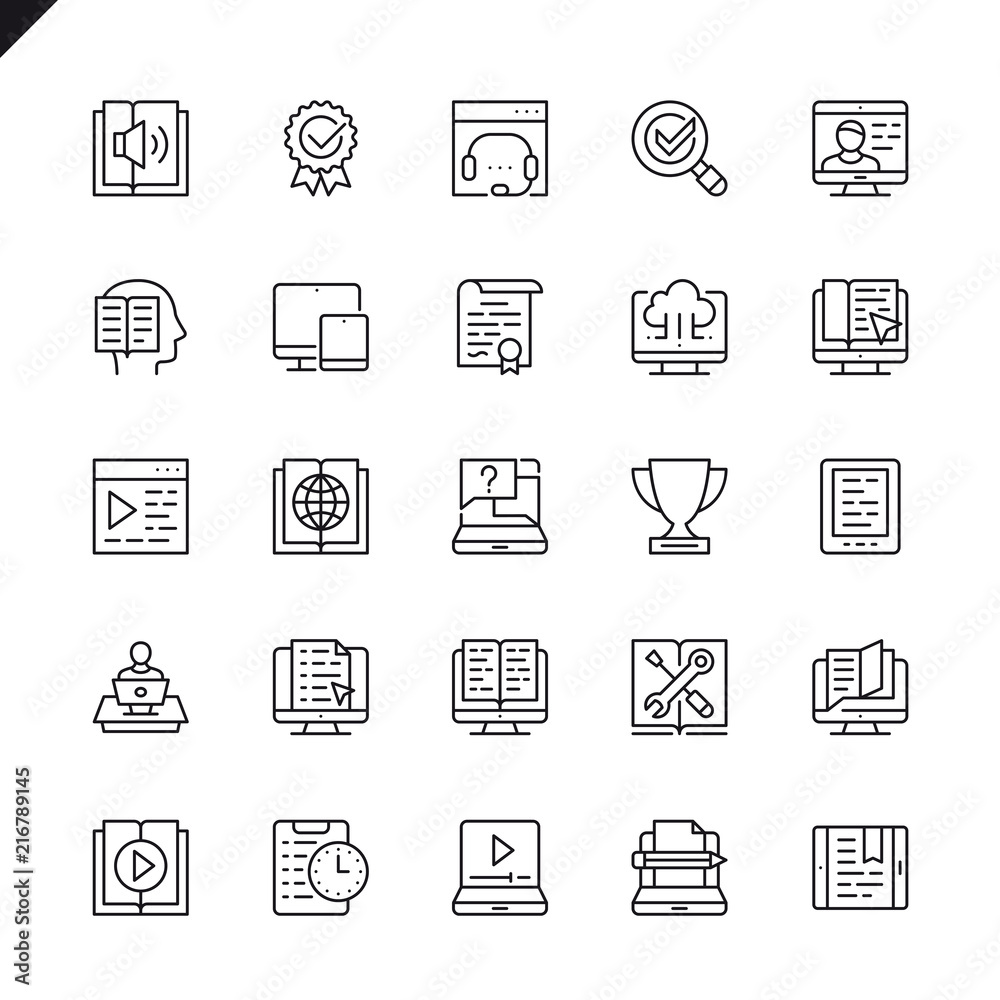 Aufkleber thin line e-learning, online education elements icons set for website and mobile site and apps. outl
