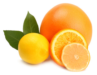 Grapefruit and lemon isolated on white
