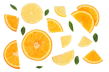 Fototapeta na wymiar Slices of the lemons and orange isolated on white. The view from the top