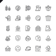 Thin line ecology icons set for website and mobile site and apps. Outline icons design. 48x48 Pixel Perfect. Linear pictogram pack. Vector illustration.