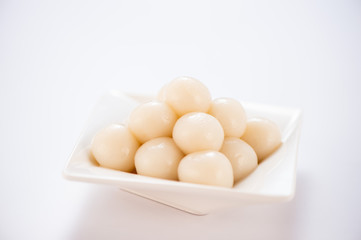 Japanese Dango dessert with 3 different color in pink(red), white, and green, recipe, hanami Dango, tsukimi Dango, copy space.