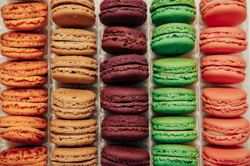 candy Macaroons at Chocolate Exhibition, Bruxelles, Belgium and French cake dessert