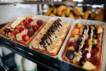 Selection Traditional belgian waffles in brussels, top view