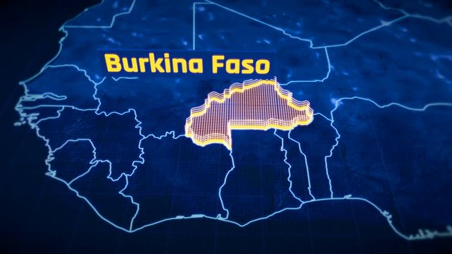 Burkina Faso country border 3D visualization, modern map outline, travel