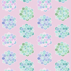 house plants pink purple blue green turquoise pastel succulent top view scandinavian style boho seamless pattern on a pink background vector