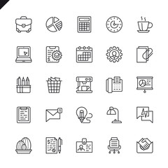 Thin line office icons set for website and mobile site and apps. Outline icons design. 48x48 Pixel Perfect. Linear pictogram pack. Vector illustration.