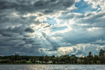 Dramatic sky with sunrays
