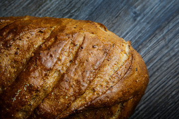 closeup delicious handmade oblong wheaten bread
