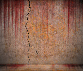 Old empty grunge room with rusted paint concrete wall, interior background