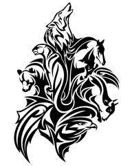wild animal world spirits black and white vector design