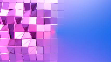 3d rendering abstract geometric background with modern gradient colors in low poly style. 3d surface with blue red gradient with copy space. 1