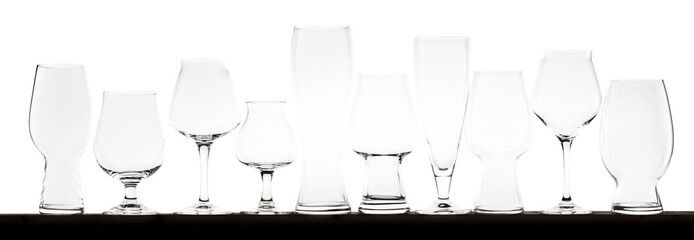 Alignment of All Kind of Beer Glass over White