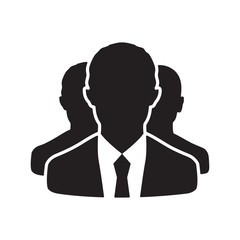 Business icon of team, black and white fill color on white background. Icons for business, management, finance, strategy, marketing.