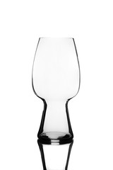 Empty Modern Beer Glass and Reflection Isolated on White