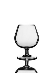 Empty Snifter Tasting Glass and Reflection Isolated on White