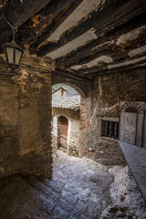 Typical architecture of the medieval village of Alquezar in the province of Huesca in Aragon Spain Europe