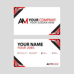 The new simple business card is red black with the AM logo Letter bonus and horizontal modern clean template vector design.