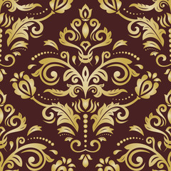 Classic seamless pattern. Traditional orient ornament. Classic vintage brown and golden background
