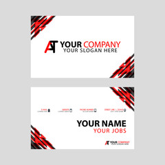 The new simple business card is red black with the AT logo Letter bonus and horizontal modern clean template vector design.
