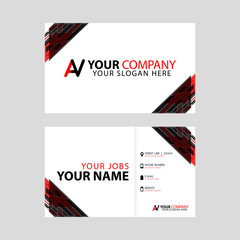 The new simple business card is red black with the AV logo Letter bonus and horizontal modern clean template vector design.
