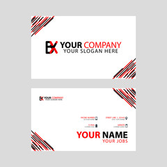 Horizontal name card with BX logo Letter and simple red black and triangular decoration on the edge.