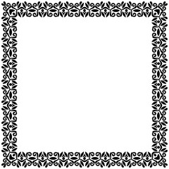 Classic square frame with arabesques and orient elements. Abstract ornament with place for text. Vintage black and white pattern