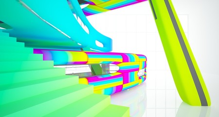 Abstract dynamic interior with black and colored gradient smooth objects. 3D illustration and rendering