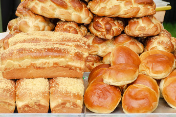 baked goods and bread in street market