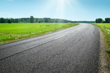 Fototapeta premium Road panorama on sunny spring day