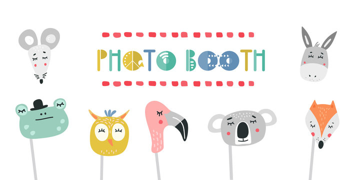 Kids photo booth props set vector illustration