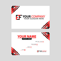 Letter EF logo in black which is included in a name card or simple business card with a horizontal template.