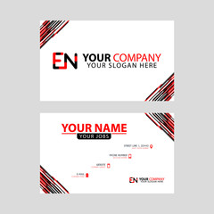 Letter EN logo in black which is included in a name card or simple business card with a horizontal template.