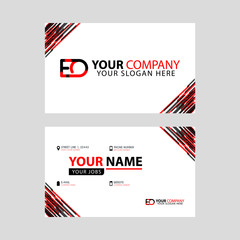 Letter EO logo in black which is included in a name card or simple business card with a horizontal template.