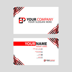 Letter EP logo in black which is included in a name card or simple business card with a horizontal template.