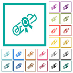 Diploma scroll with seal flat color icons with quadrant frames