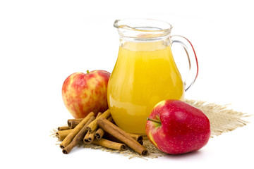 Apple juice and apple on white background