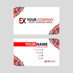 Letter EX logo in black which is included in a name card or simple business card with a horizontal template.