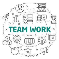 Lines Illustration Flat Circle and icons team work
