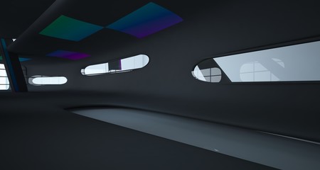 Abstract dynamic interior with black and colored gradient smooth objects. 3D illustration and rendering