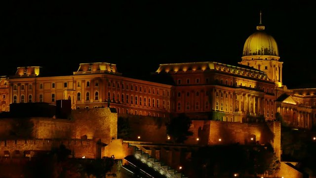 Beautiful Buda Castle in Budapest at night, 4k Video Clip